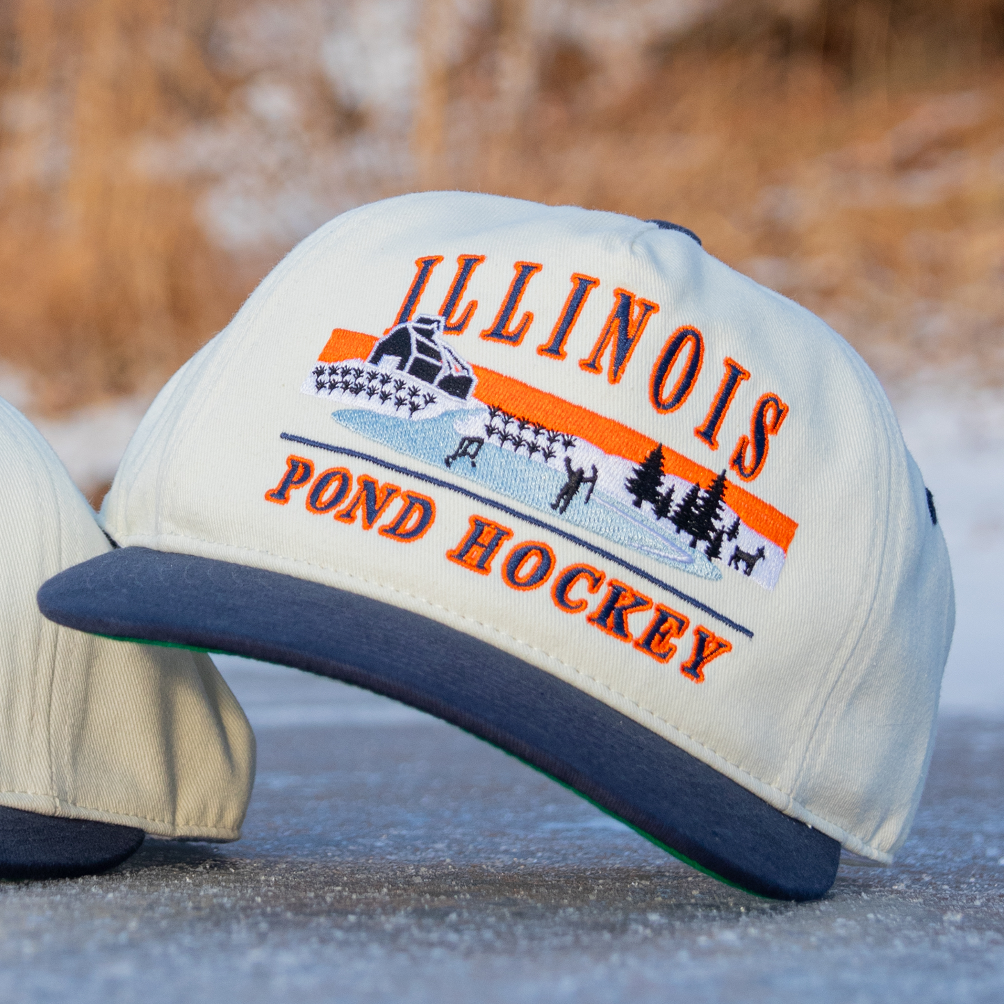 Illinois Pond Hockey Snapback: Cream