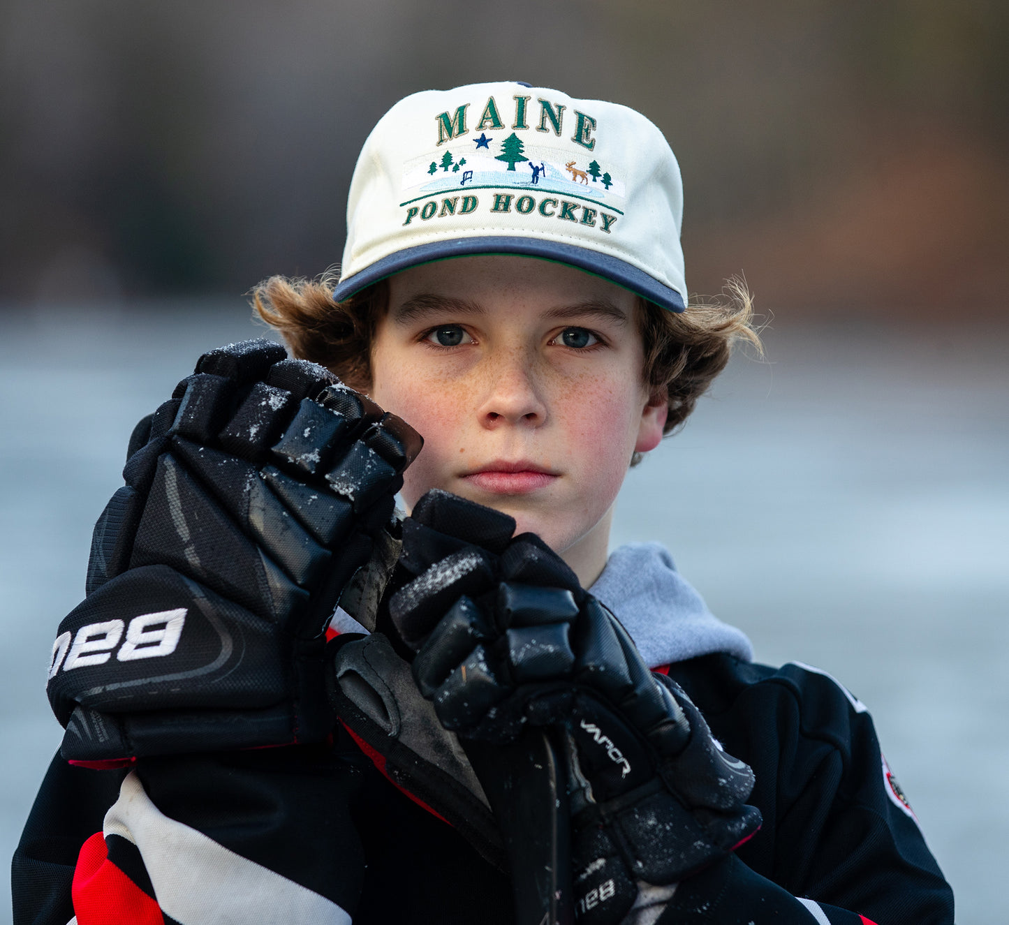 Maine Pond Hockey Snapback: Cream
