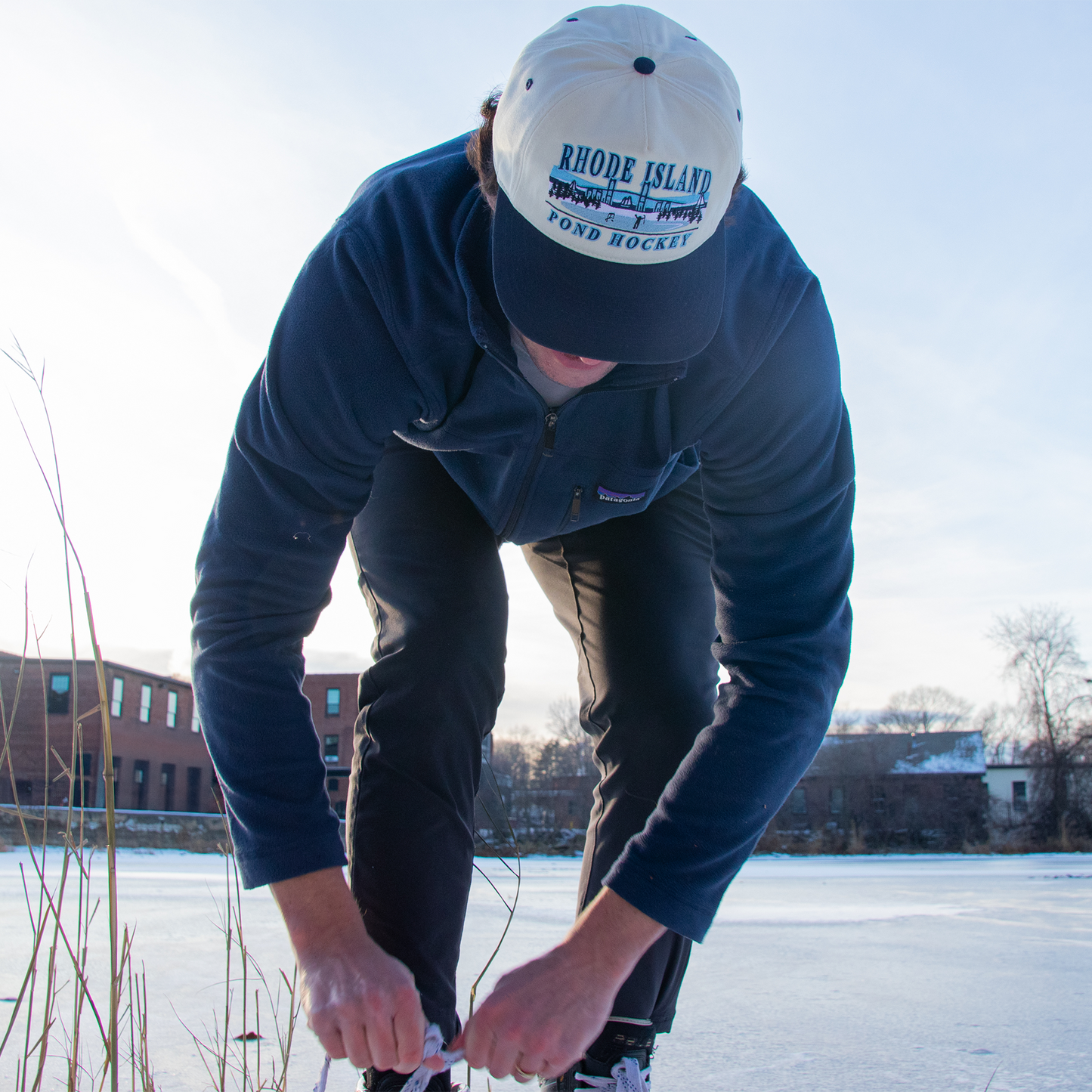Rhode Island Pond Hockey Snapback: Cream