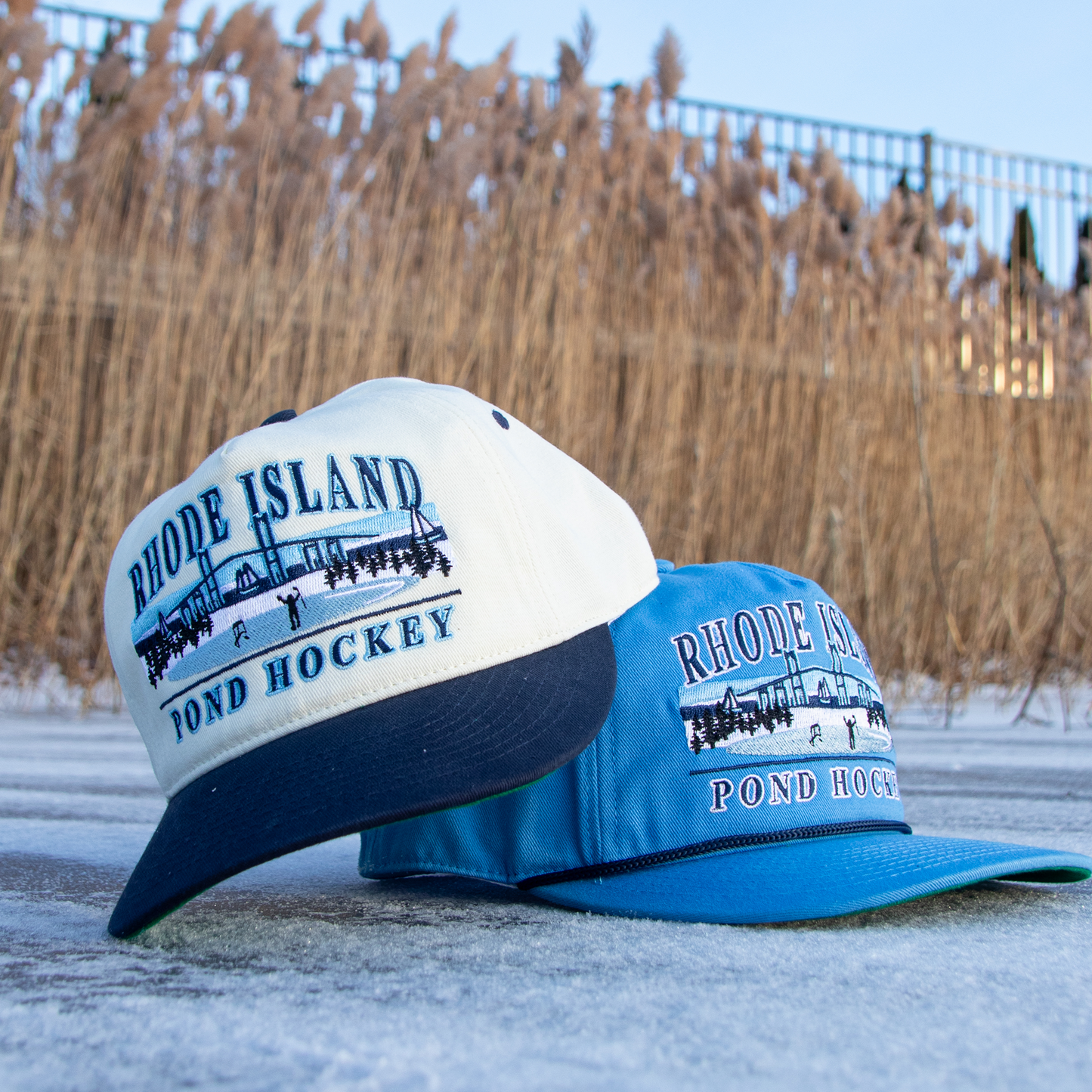 Rhode Island Pond Hockey Snapback: Cream