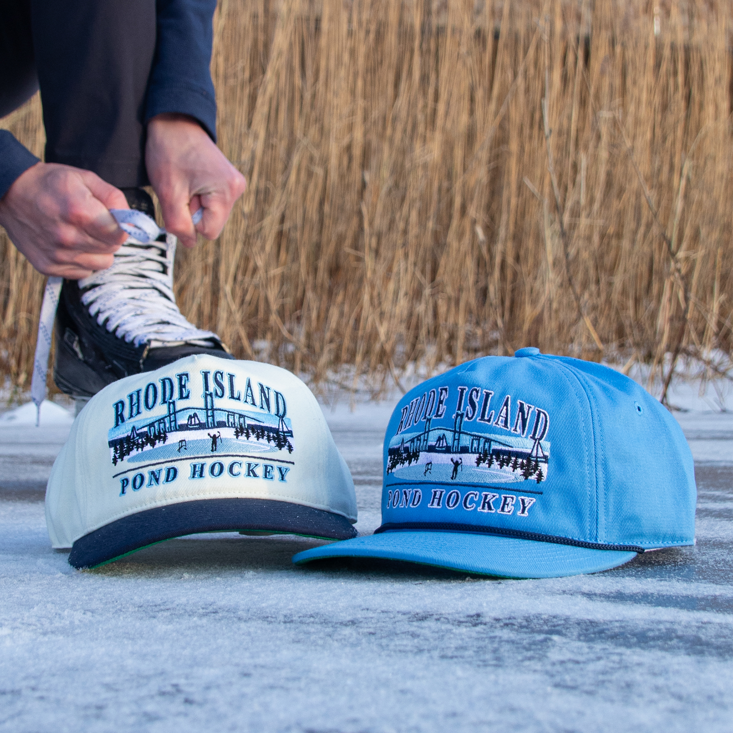Rhode Island Pond Hockey Snapback: Ice Blue