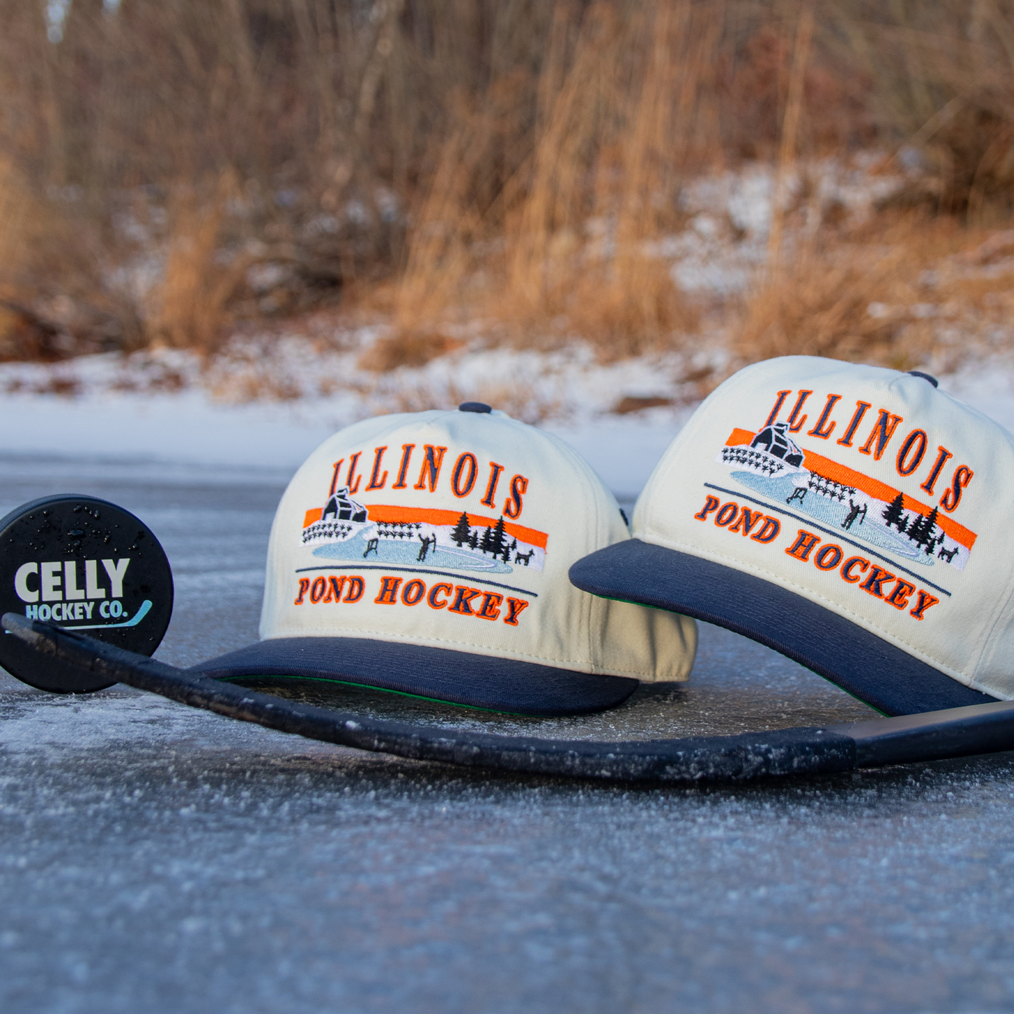 Illinois Pond Hockey Snapback: Cream