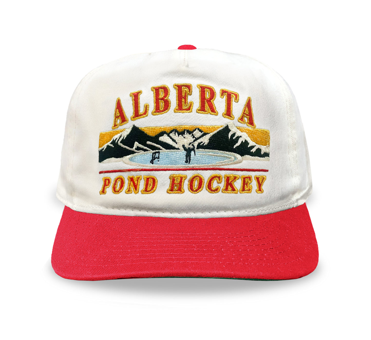 Alberta Pond Hockey Snapback: Cream/Red