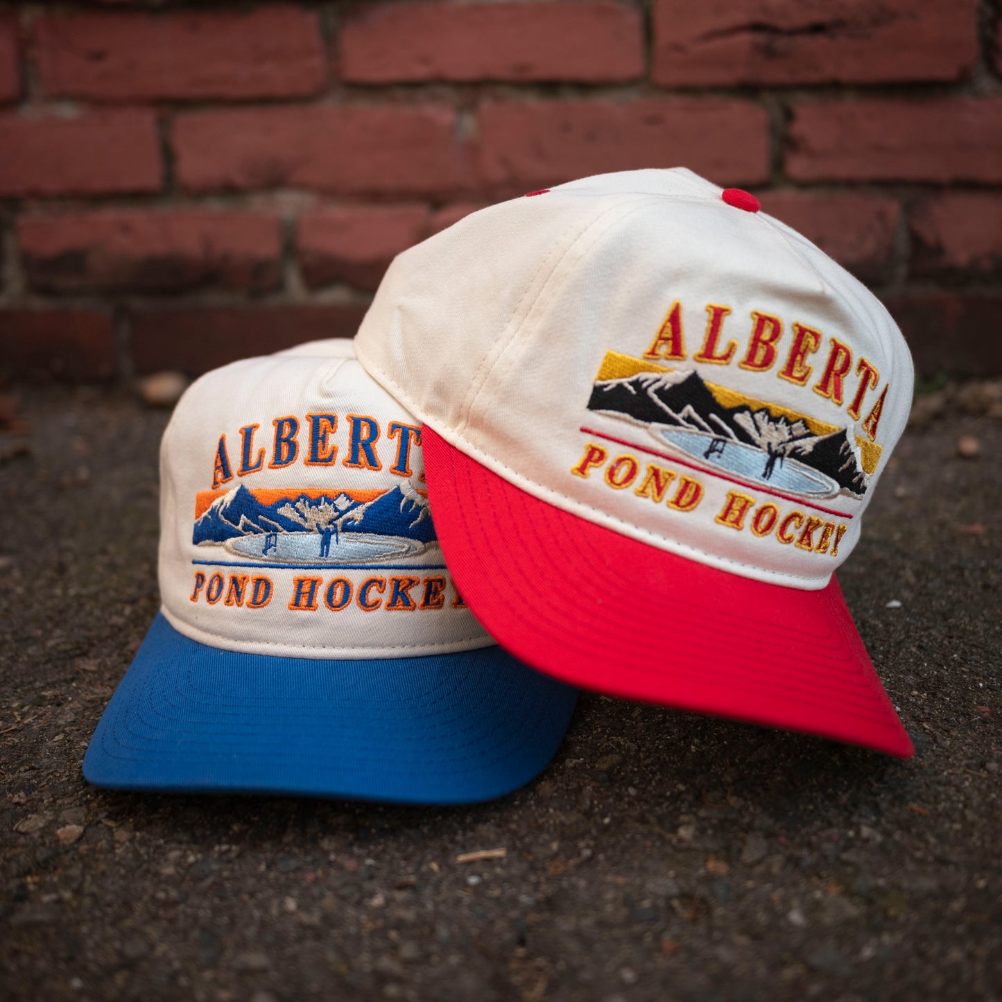 Alberta Pond Hockey Snapback: Cream/Red