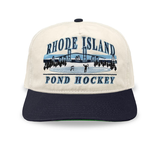 Rhode Island Pond Hockey Snapback: Cream