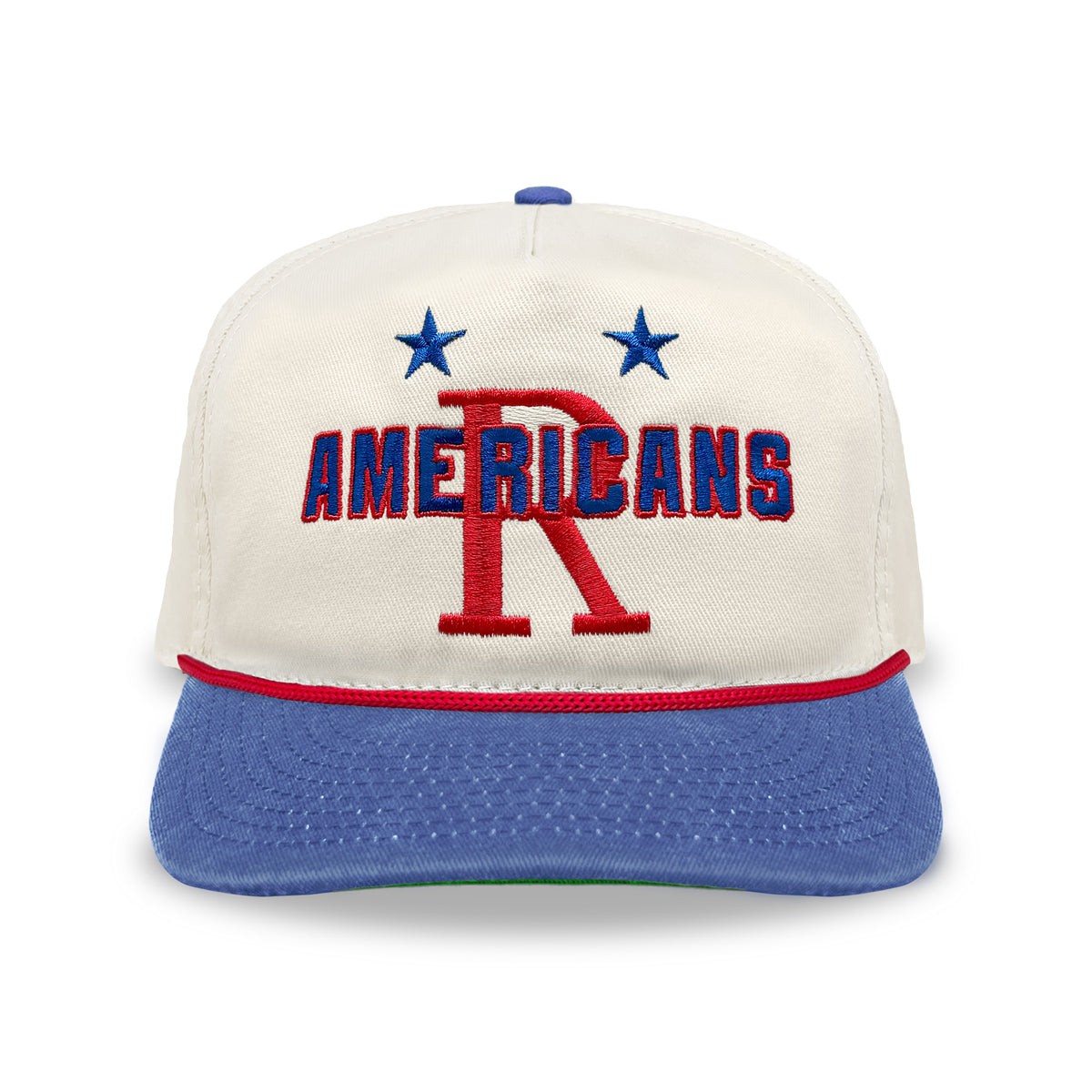 Rochester Americans Vintage Logo Snapback: Cream/Washed Royal Blue