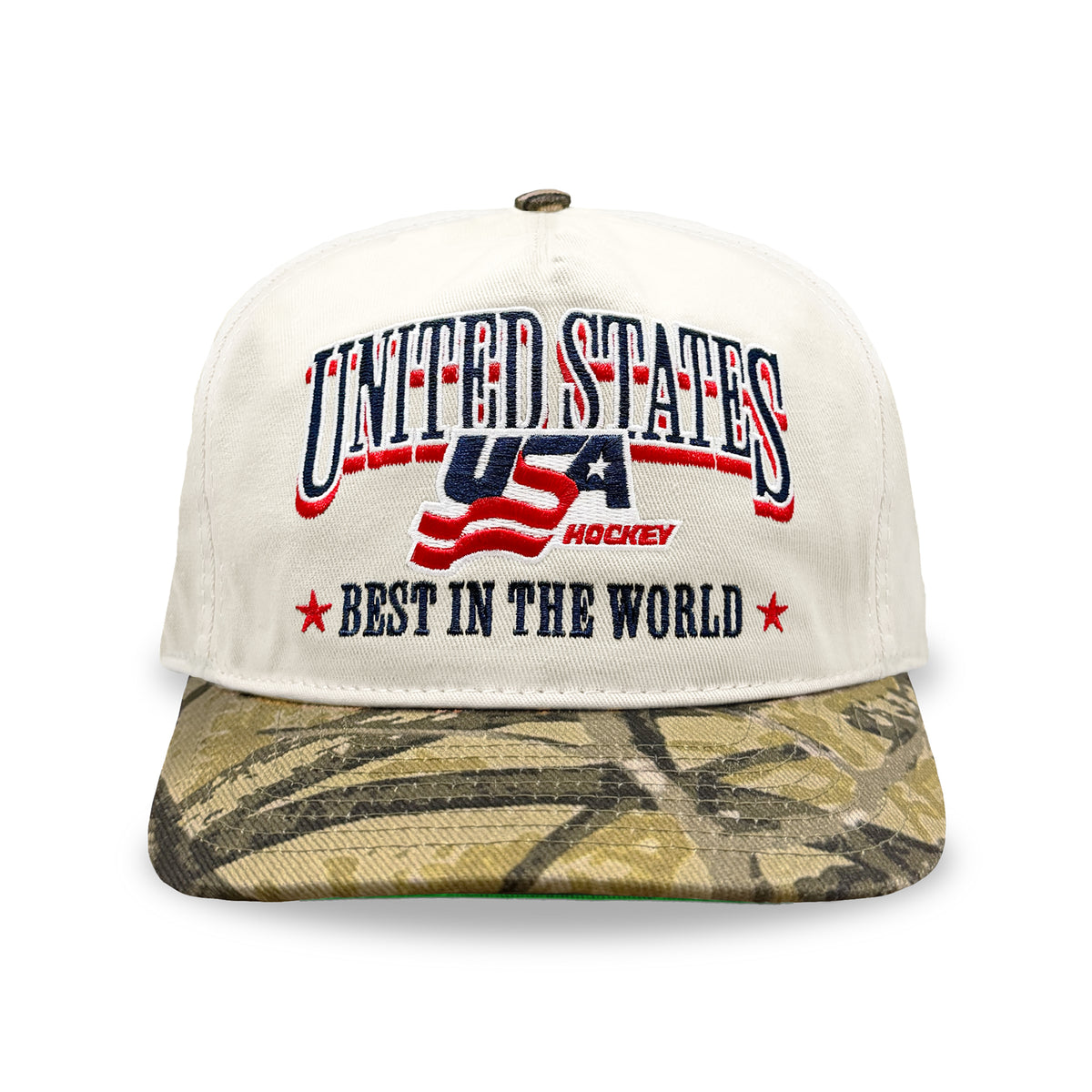 USA Hockey Best in the World Snapback: Cream/Camo