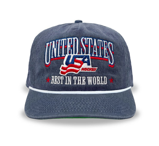 USA Hockey Best in the World Snapback: Washed Navy