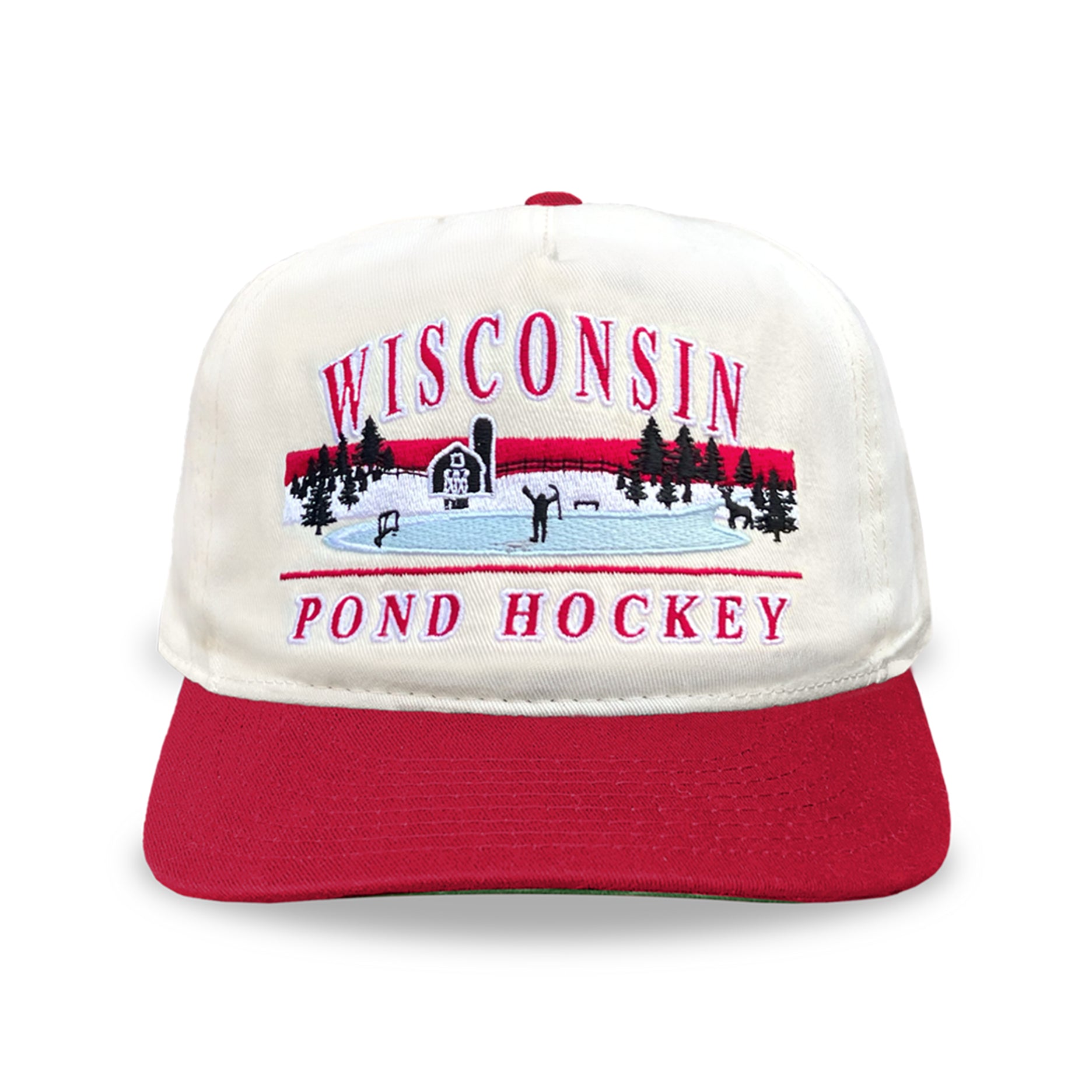 Wisconsin Pond Hockey Snapback: Cream