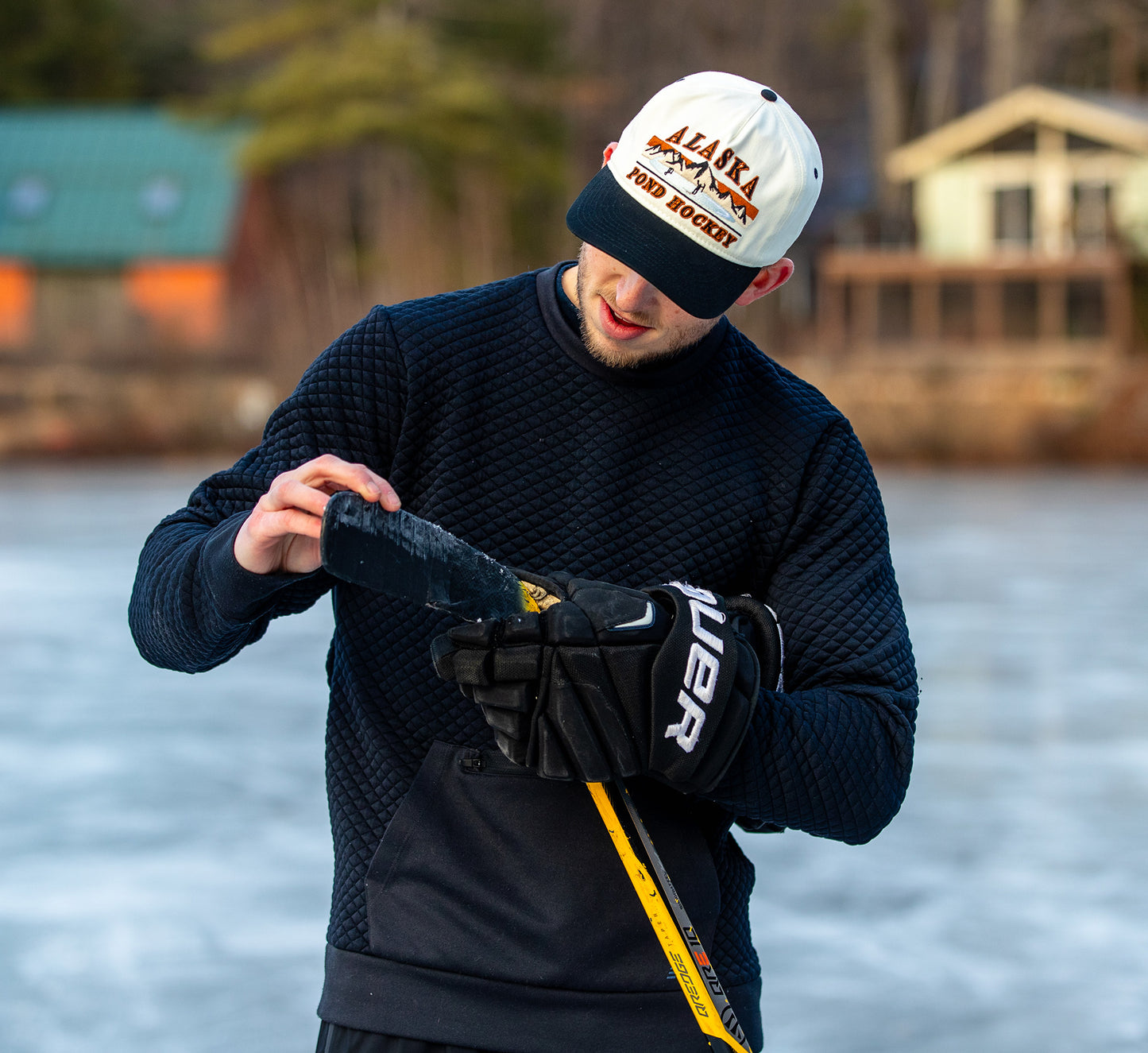 Alaska Pond Hockey Snapback: Cream