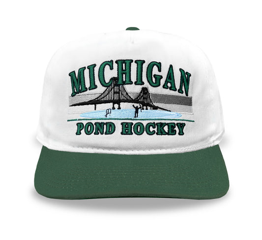 Michigan Pond Hockey Snapback: White/Green