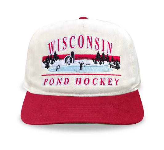 Wisconsin Pond Hockey Snapback: Cream